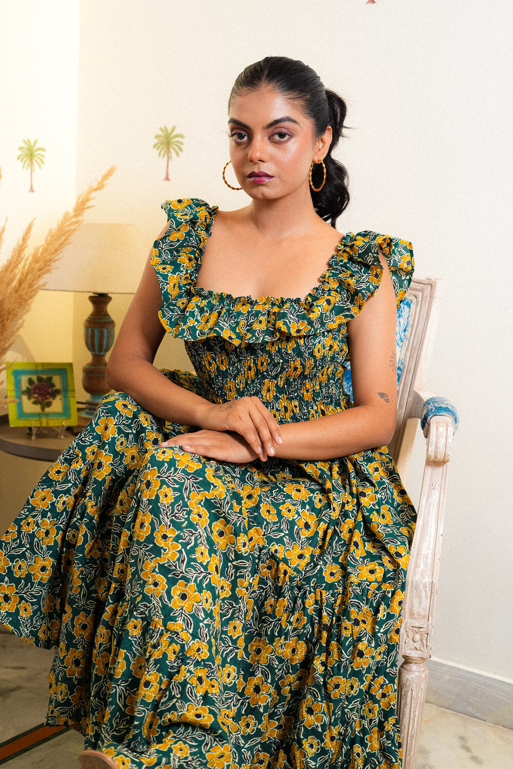 Irina Floral Print Cotton A-Line Dress