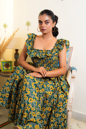 Irina Floral Print Cotton A-Line Dress