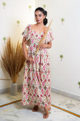 Rica Ikat Print Sweetheart Neck A-Line Dress