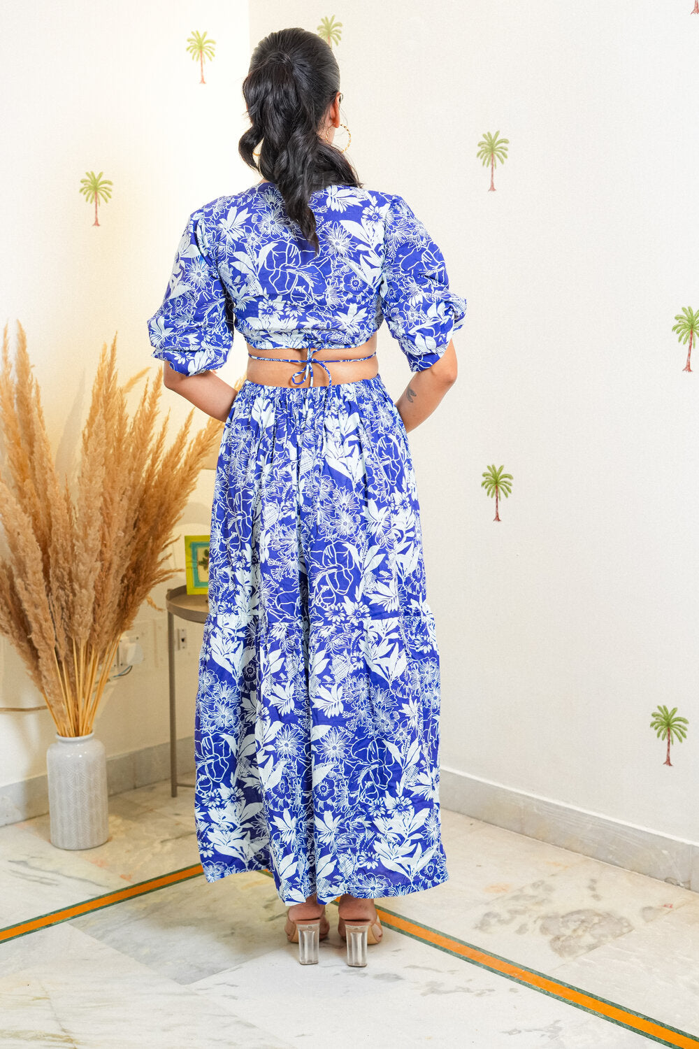 Clara Blue & White Floral Cut-Out Dress