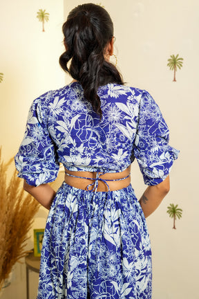 Clara Blue & White Floral Cut-Out Dress