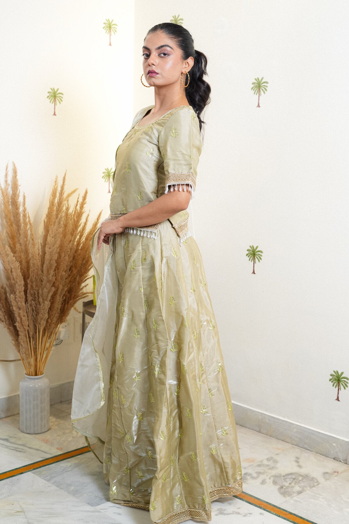 TAHIRA LIGHT GREEN JIMICHU SHARARA SET