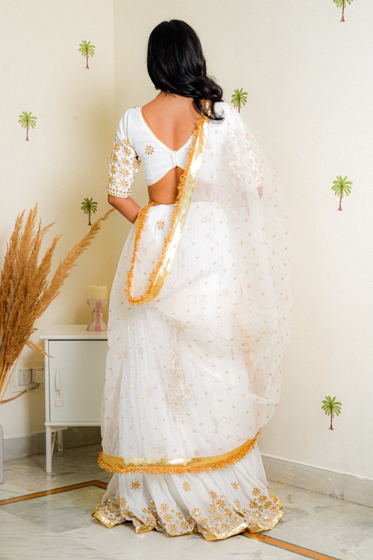 ANIKA WHITE SEQUENCE EMBROIDERED GEORGETTE LEHENGA SET
