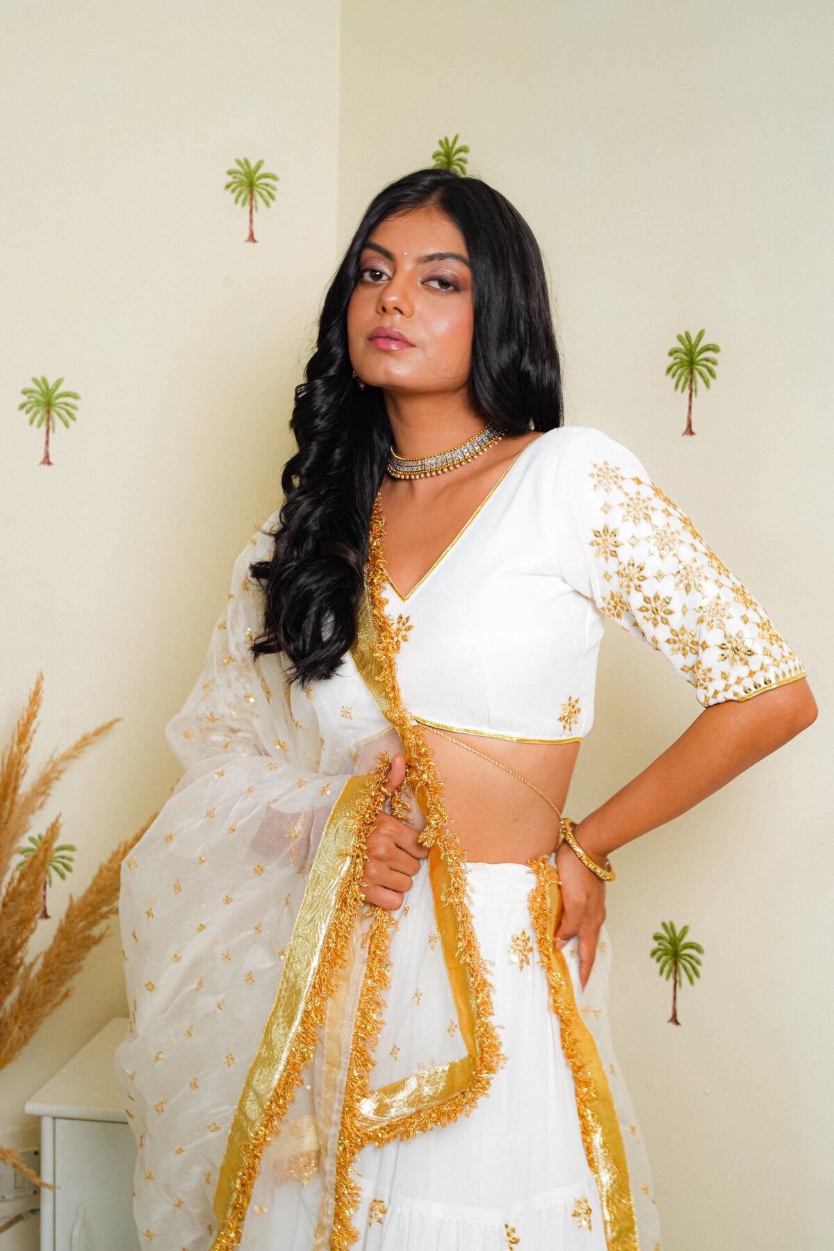 ANIKA WHITE SEQUENCE EMBROIDERED GEORGETTE LEHENGA SET