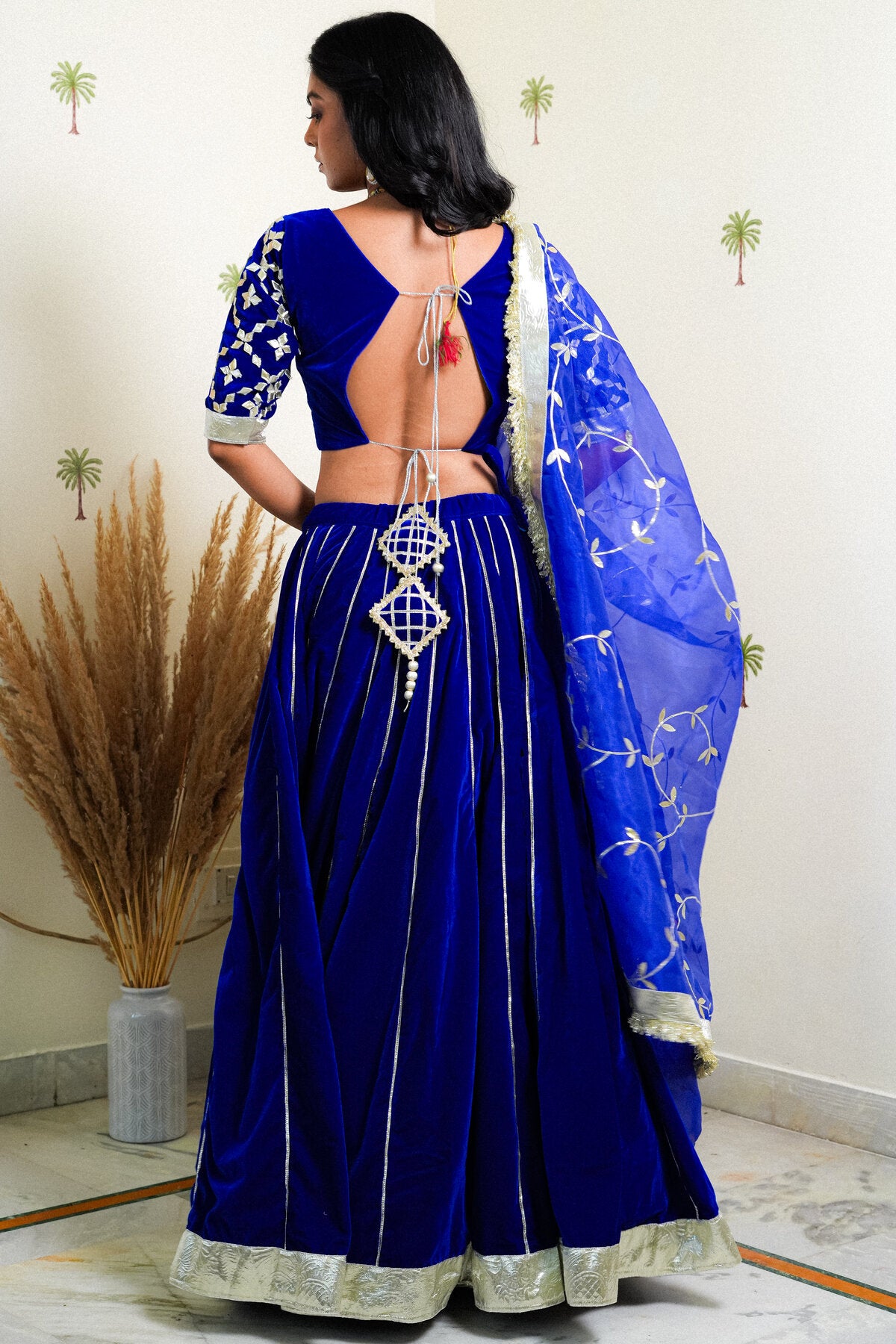 JASMINE ROYAL BLUE GOTTA PATTI EMBROIDERED VELVET LEHENGA SET