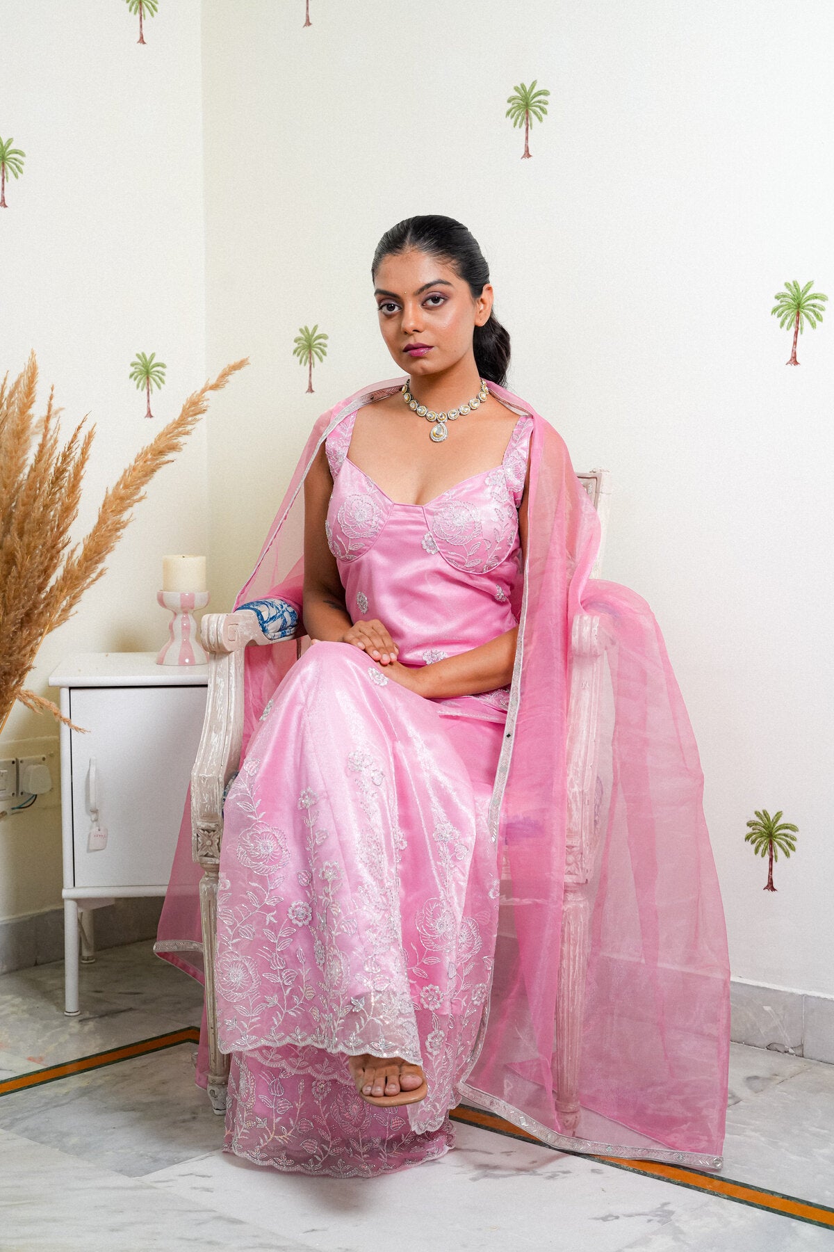 RUHI BABY PINK EMBROIDERED NET SHARARA SET