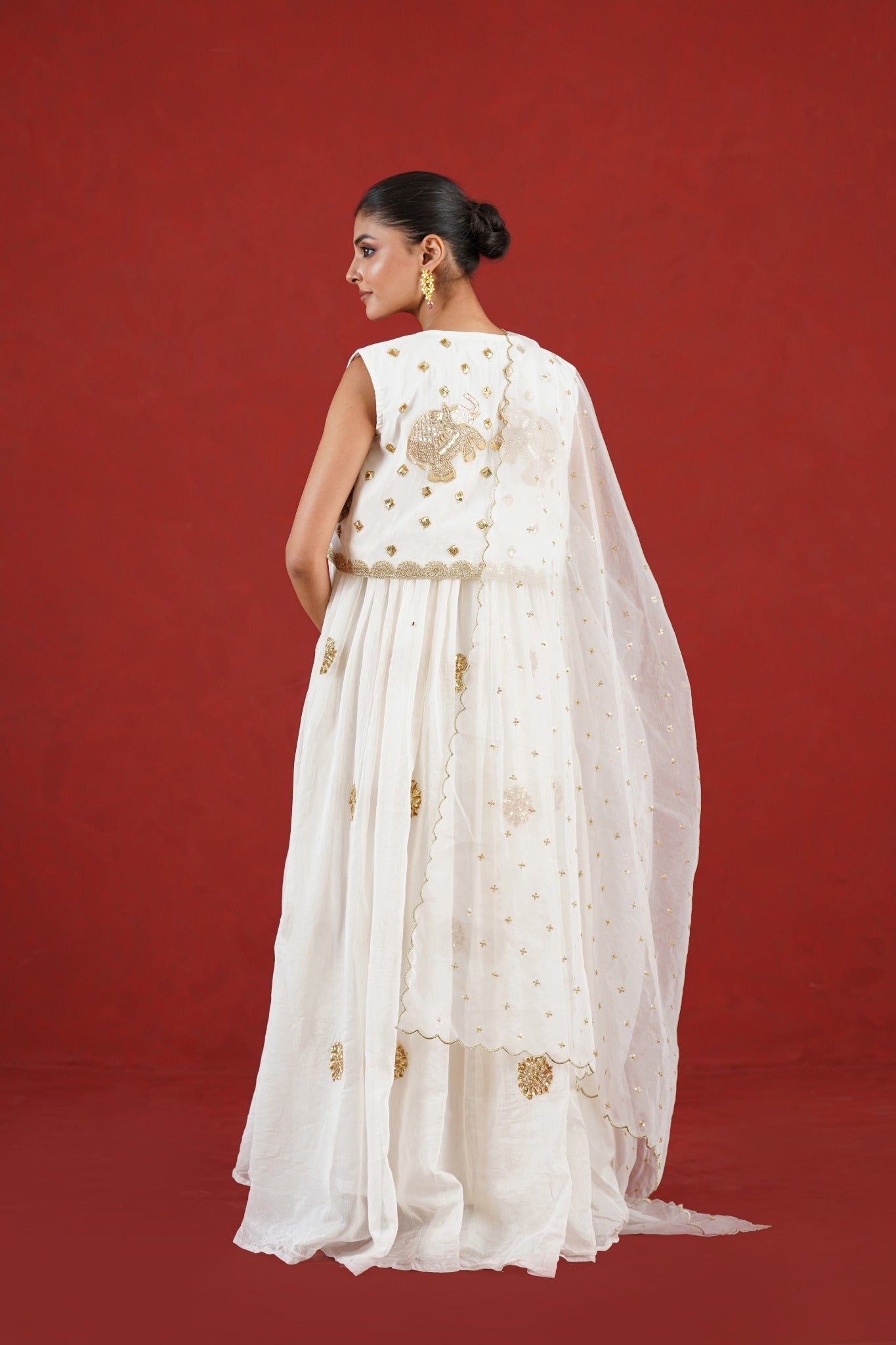Aarini white hand embroidered jacket kurta set - back view