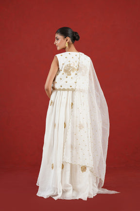 Aarini white hand embroidered jacket kurta set - back view