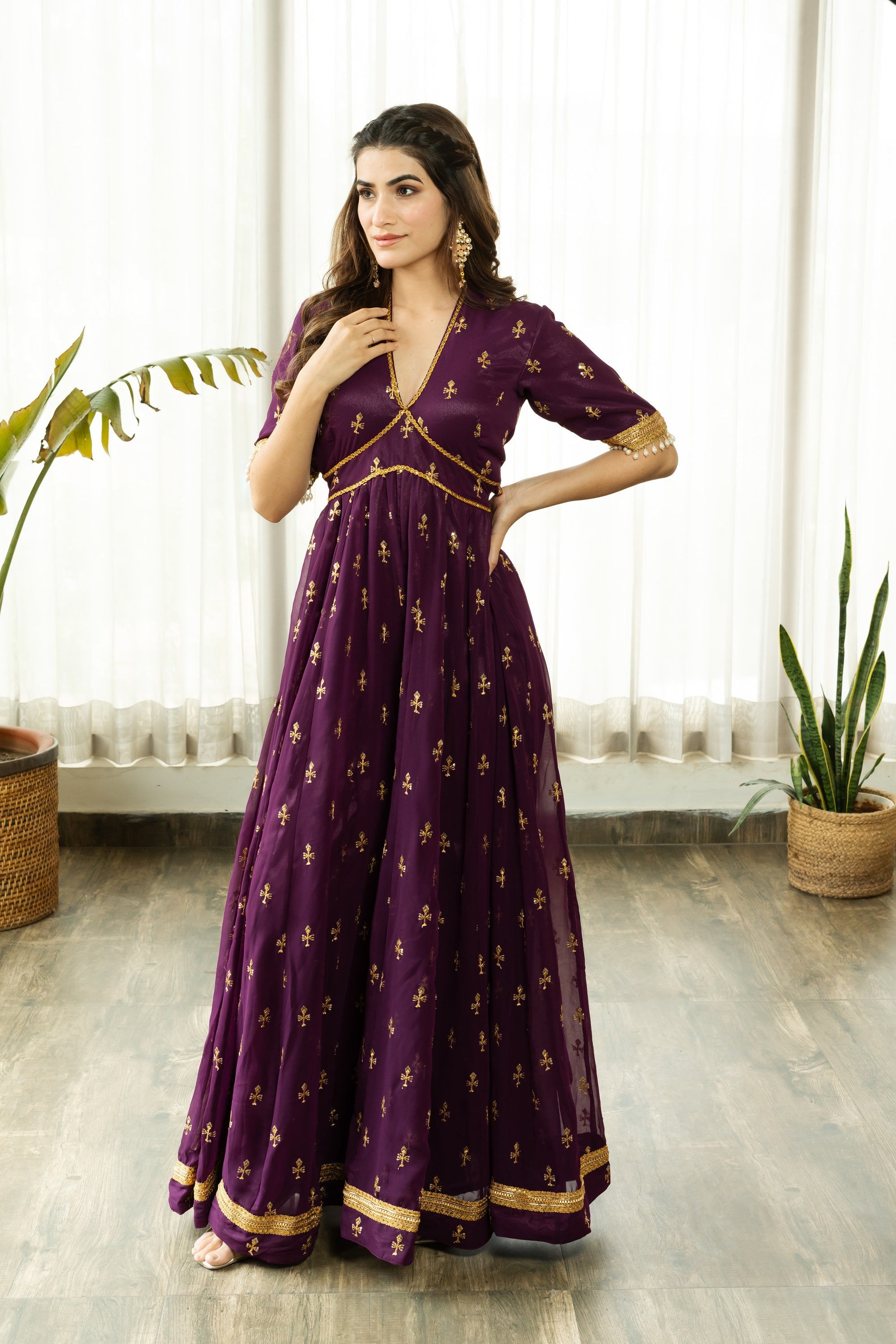 GIVISHA PURPLE EMBELLISHED SET - Sarnya