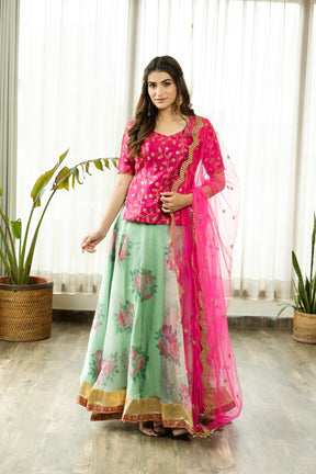 RAASHNA EMBELLISHED LEHENGA WITH PINK DUPATTA - Sarnya