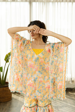 HEER YELLOW SILK SHARARA SET WITH DUPATTA - Sarnya