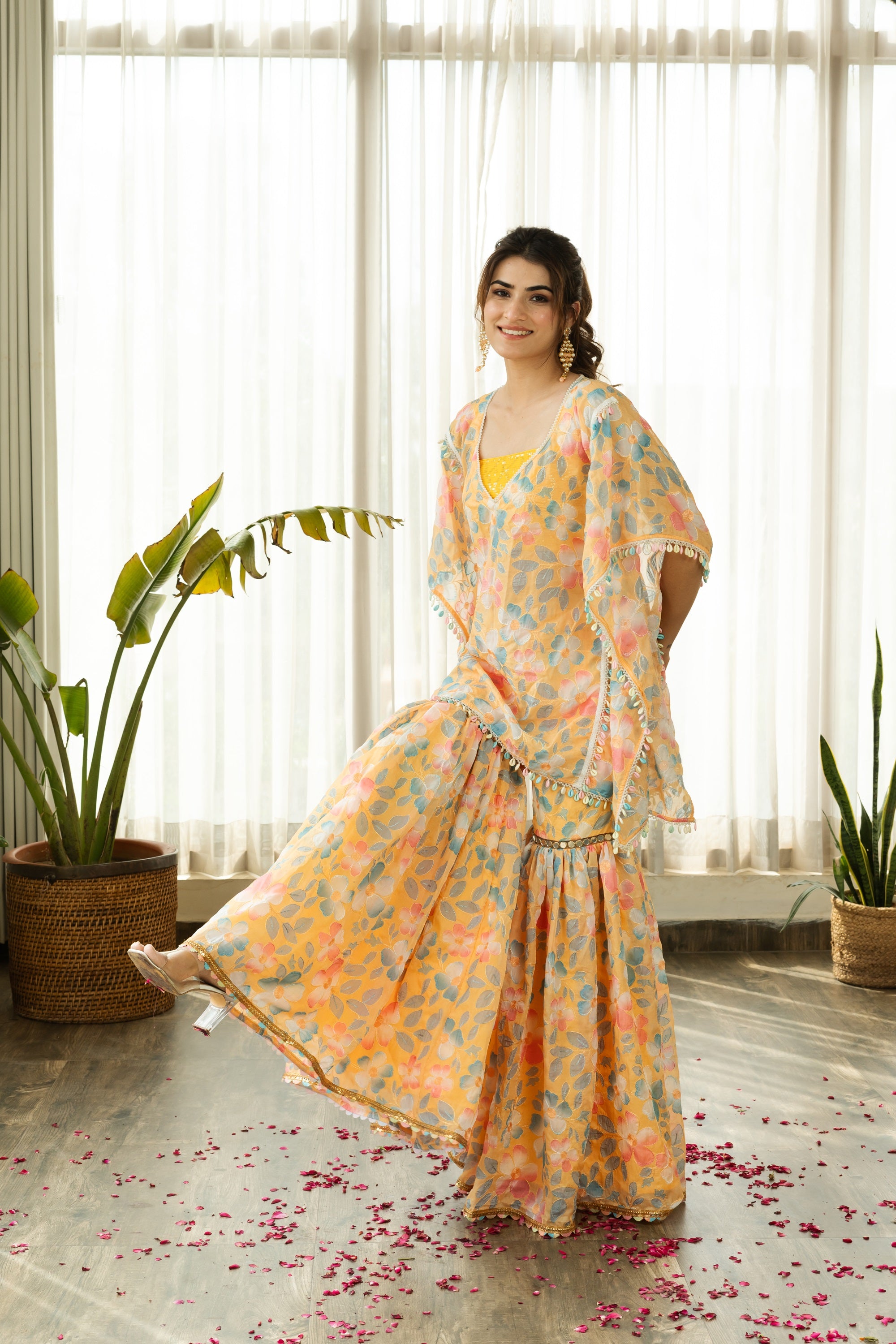 HEER YELLOW SILK SHARARA SET WITH DUPATTA - Sarnya