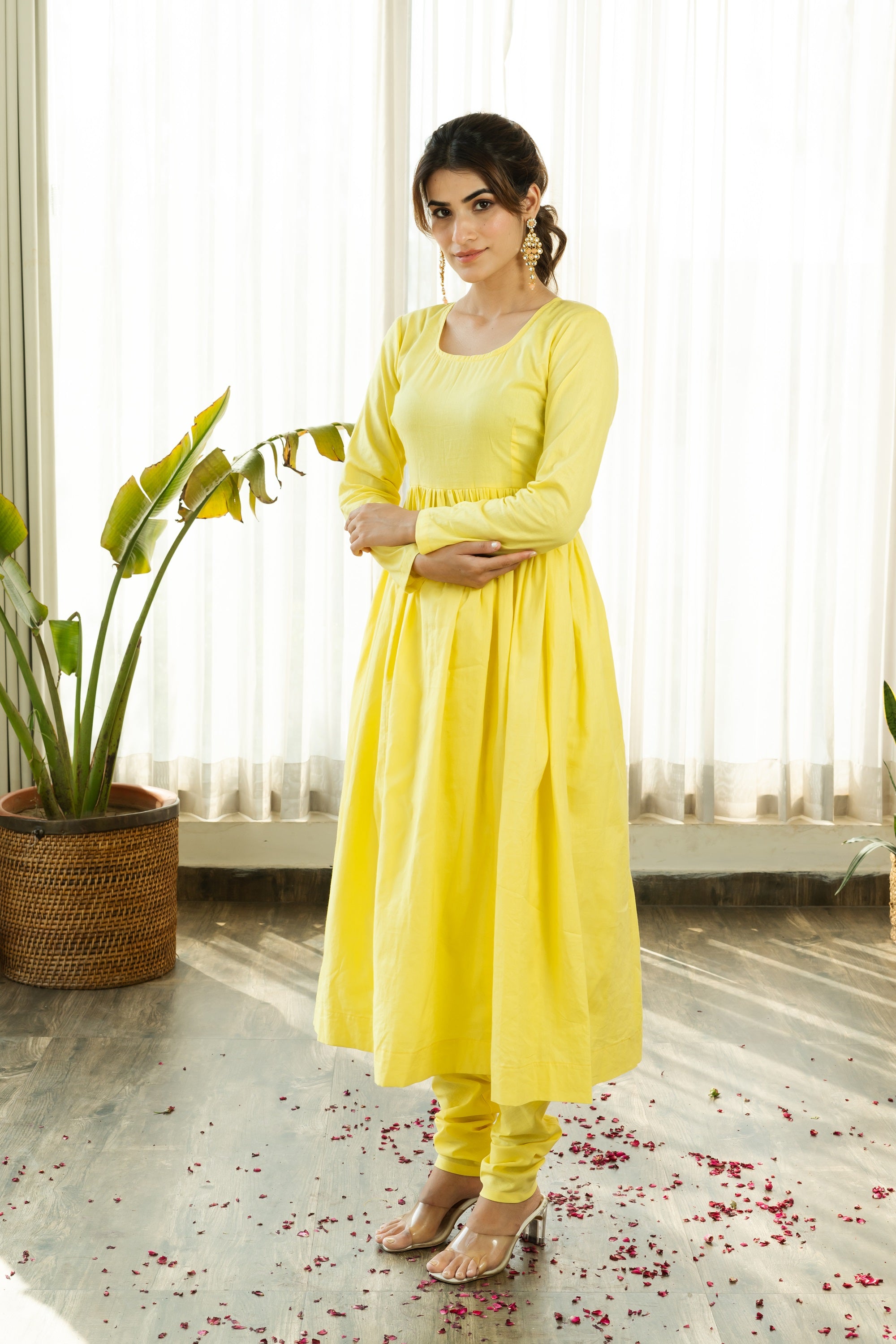 AAINA YELLOW SUIT SET WITH PINK EMBROIDERED CROP JACKET - Sarnya