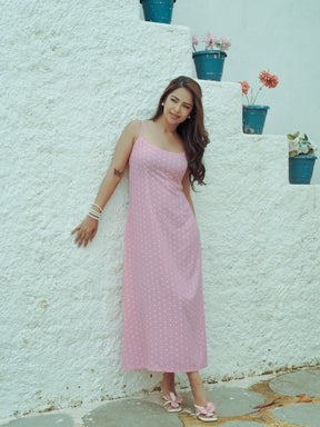Avika Gor in Lisa Light Pink Polka Dot Dress