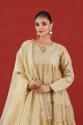 Aafreen light golden hand embroidered kurta bodice detail