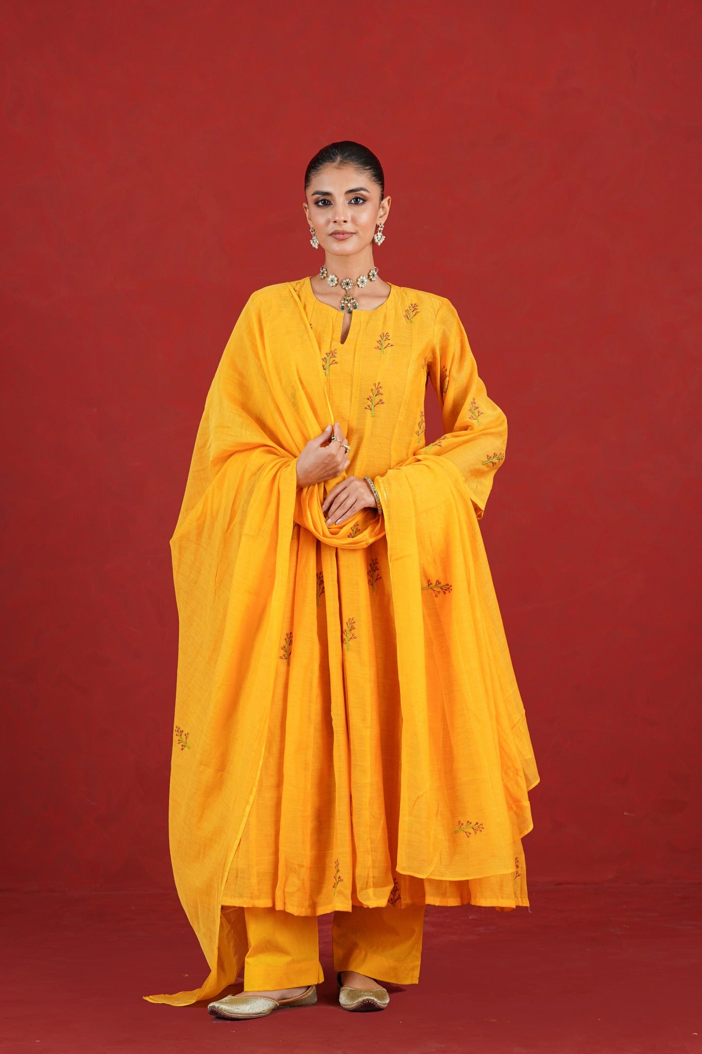Aarika yellow embroidered Chanderi kurta set with dupatta