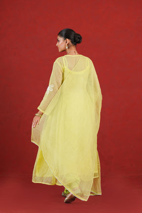 Aarohi green hand embroidered Kota Doriya kurta set back view