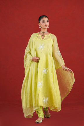 Aarohi green Kota Doriya kurta set angled front view