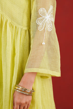 Aarohi green hand embroidered Kota Doriya sleeve detail