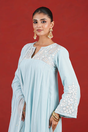 Aasma blue hand embroidered neckline and sleeve detail