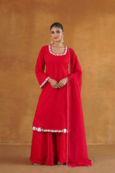 Gulnaar red embroidered kurta set full look