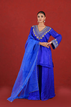 Meher royal blue embroidered kurta set full look