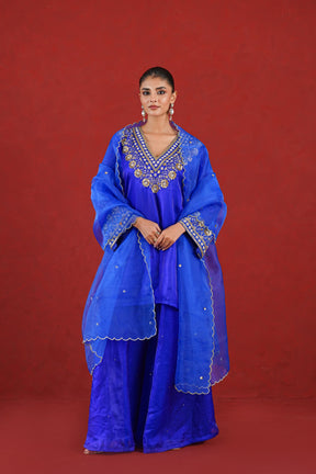Meher royal blue palazzo kurta set with organza dupatta