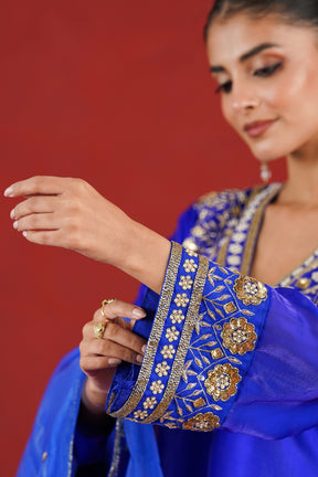 Meher royal blue kurta hand embroidered sleeve cuff detail
