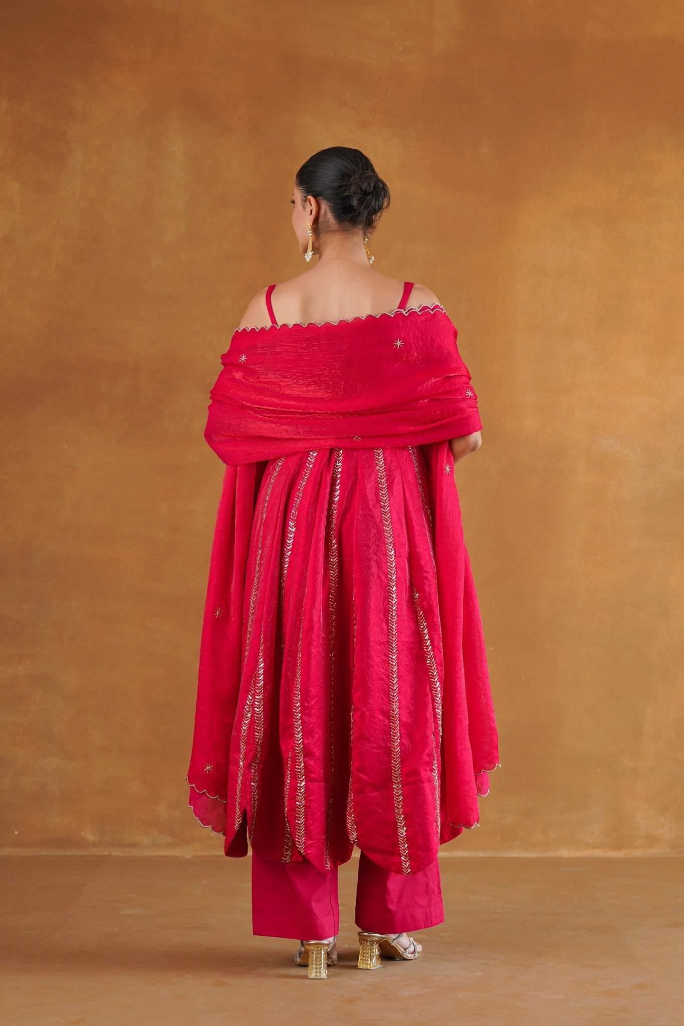 Naaz red kalidar kurta set back view