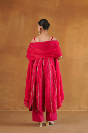 Naaz red kalidar kurta set back view