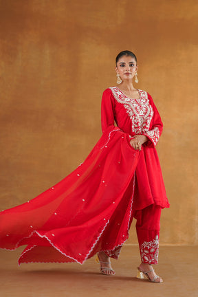 Zarveen red hand embroidered salwar kurta set with dupatta