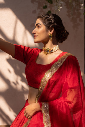RED VELVET LEHENGA - Sarnya