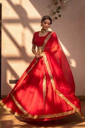 RED VELVET LEHENGA - Sarnya