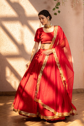 RED VELVET LEHENGA - Sarnya