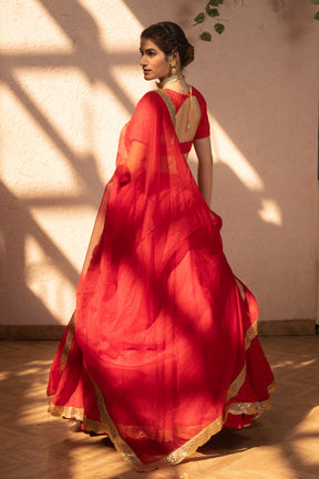 RED VELVET LEHENGA - Sarnya