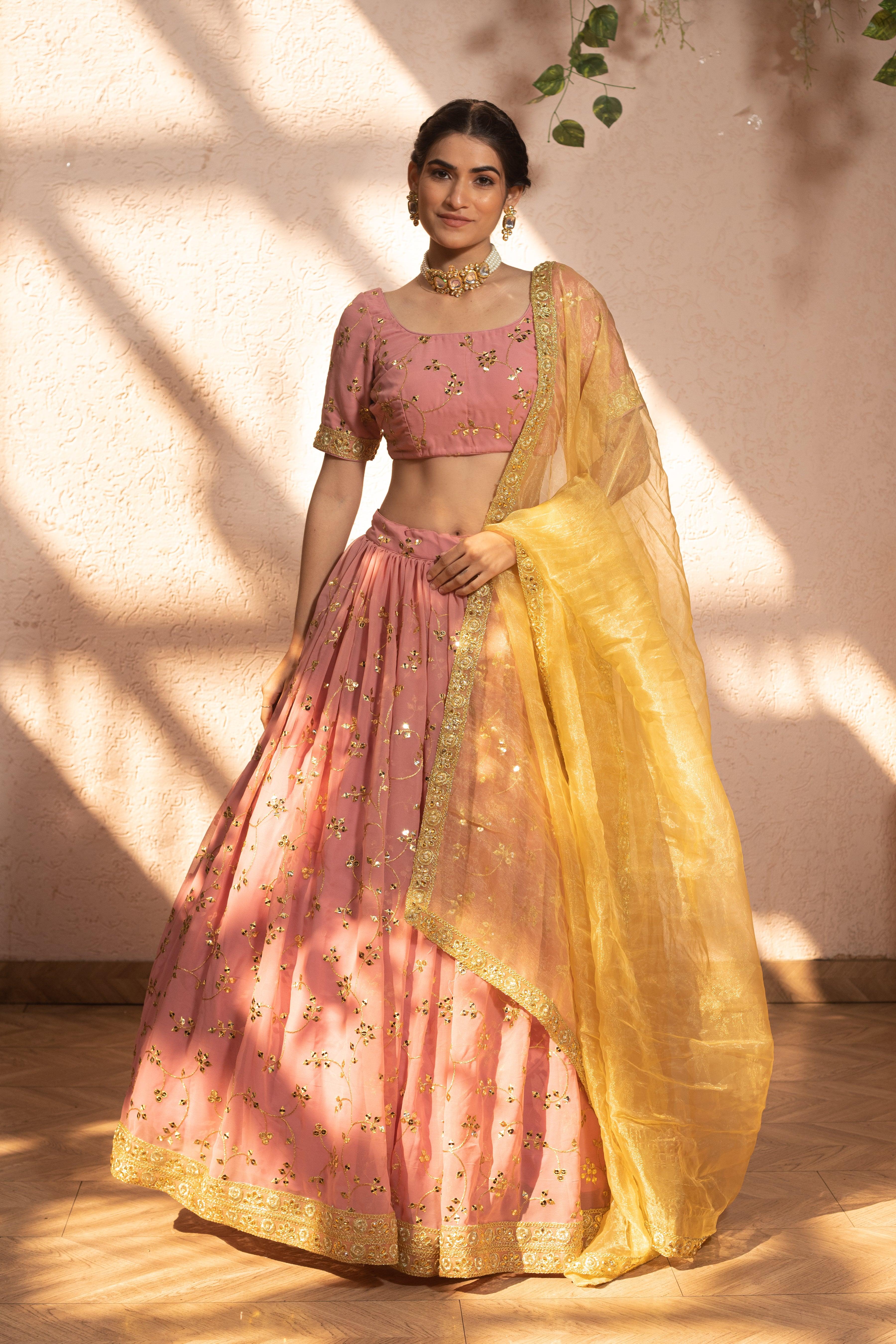 Buy Peach Silk Embroidery Sweetheart Neck Bridal Lehenga Set For Women by  Cherie D Online at Aza Fashions.