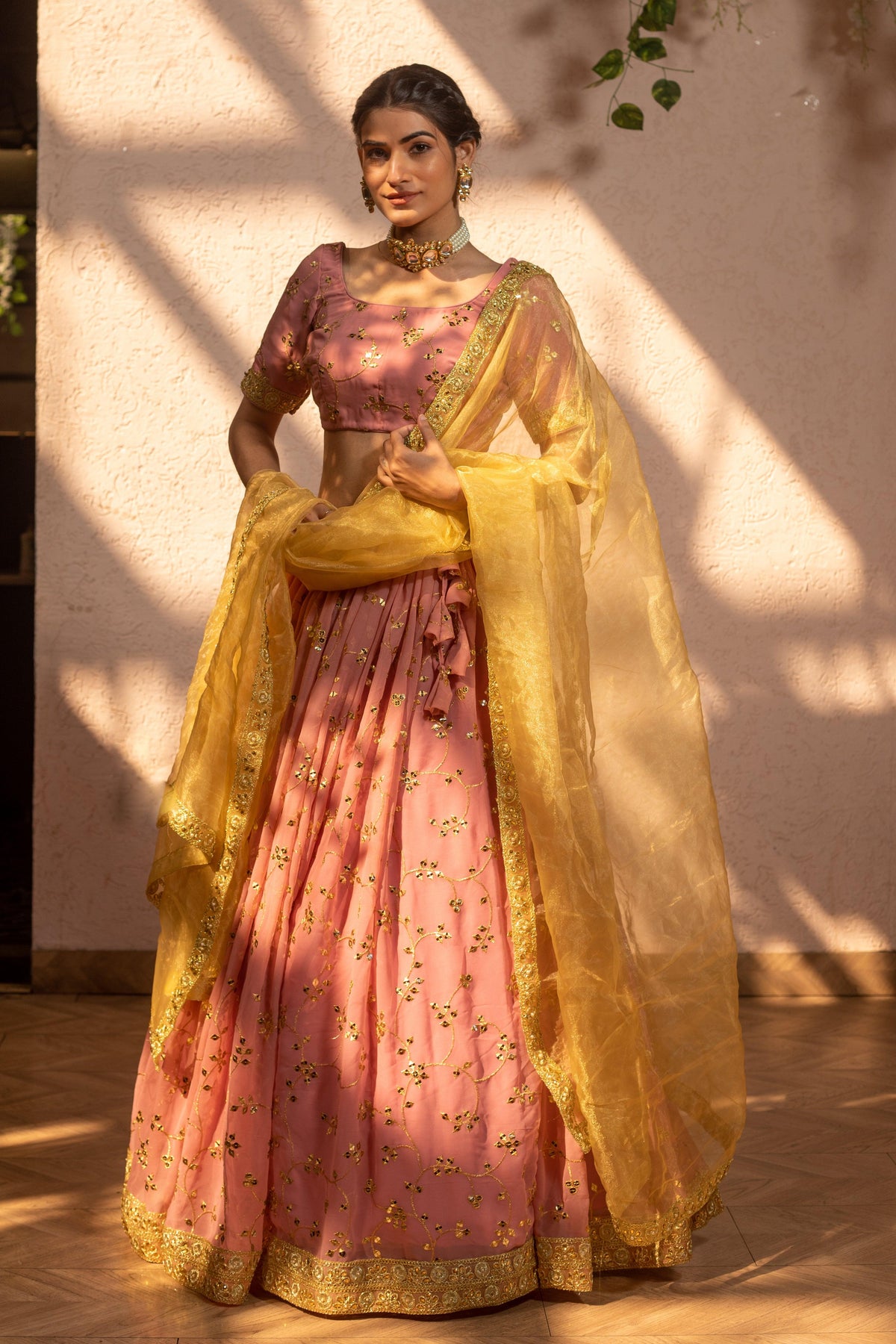 GOLD PEACH LEHENGA - Sarnya