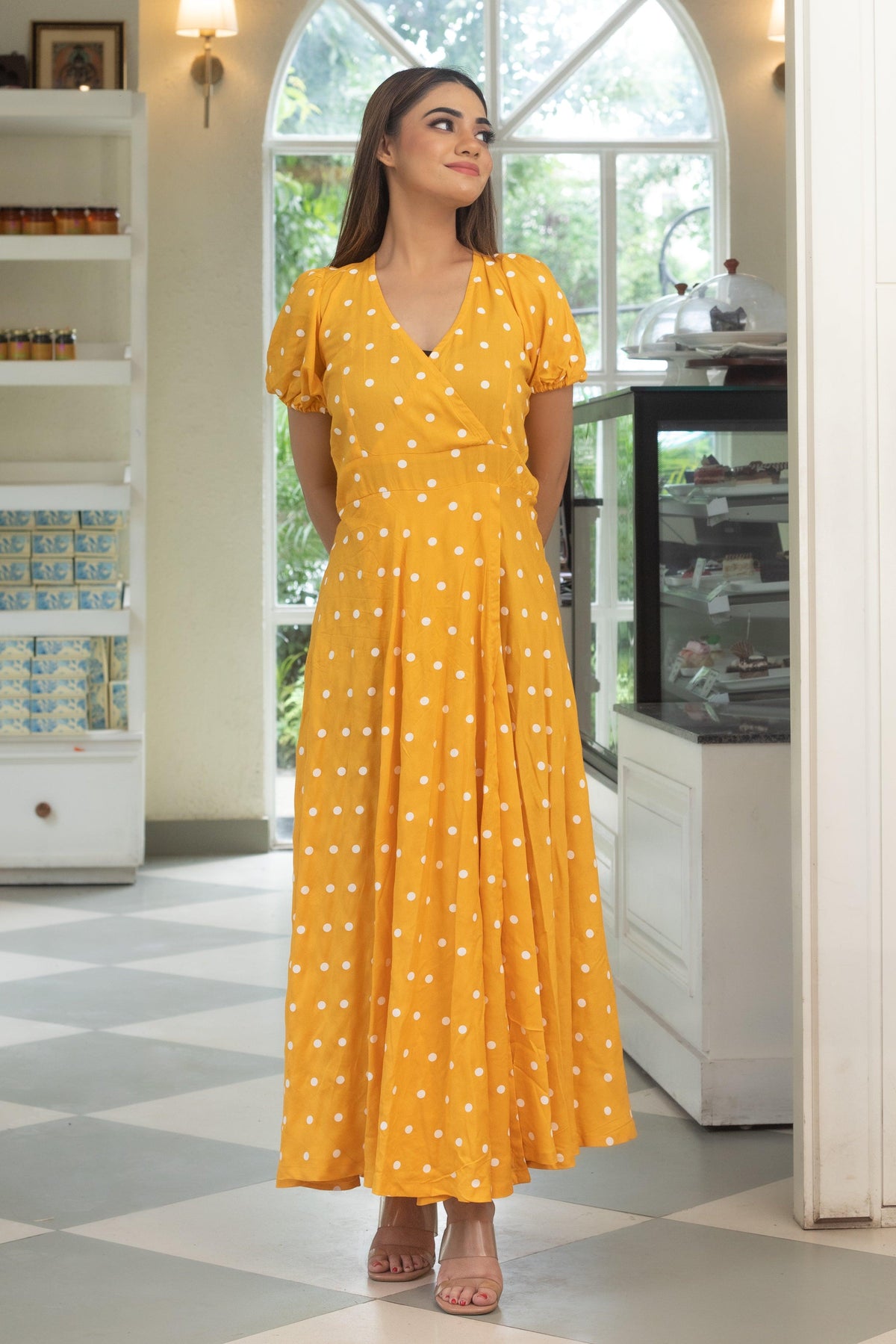 MUSTARD POLKADOT DRESS - Sarnya