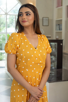 MUSTARD POLKADOT DRESS - Sarnya