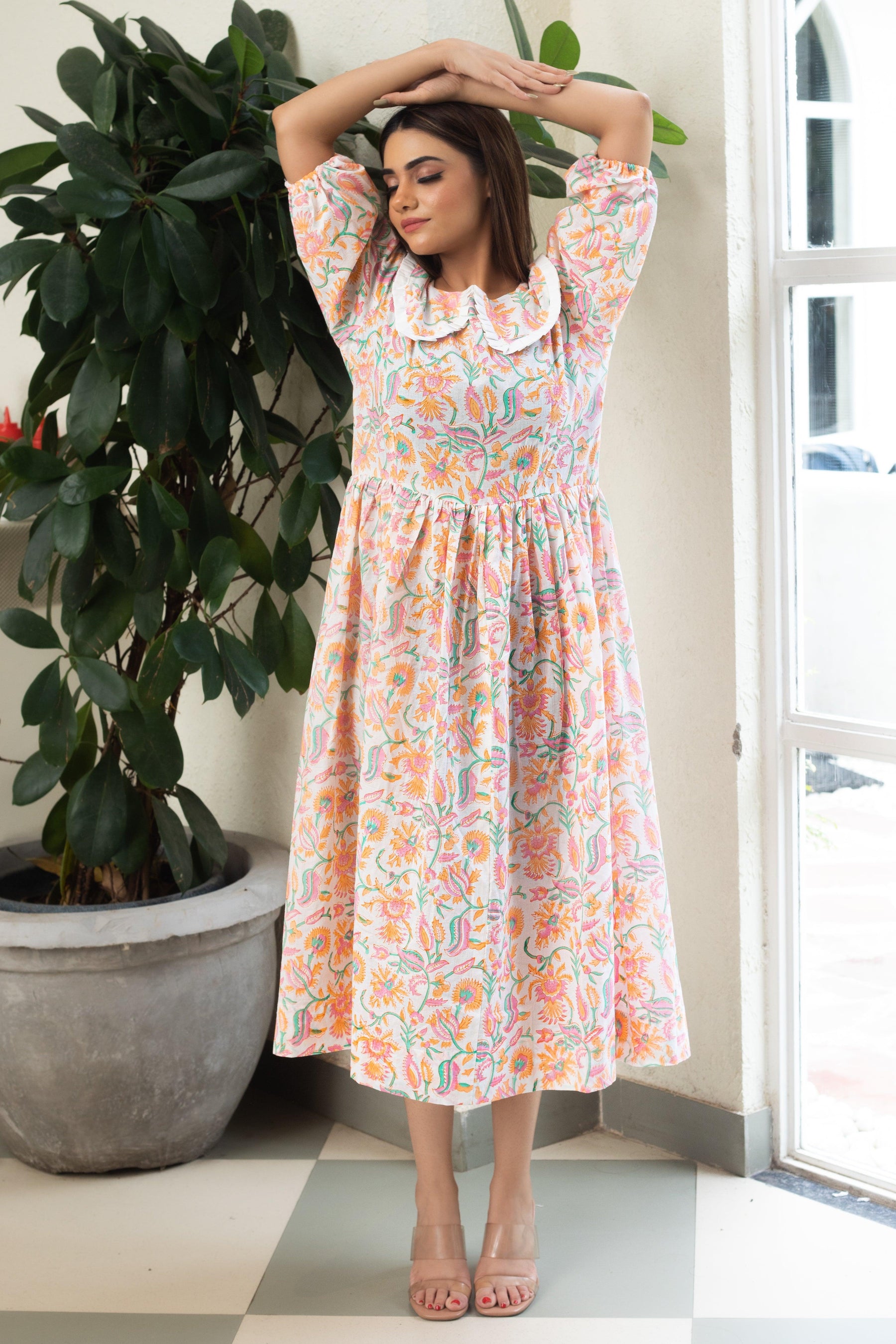 ORANGE HAZE FLORAL BREZZY DRESS - Sarnya