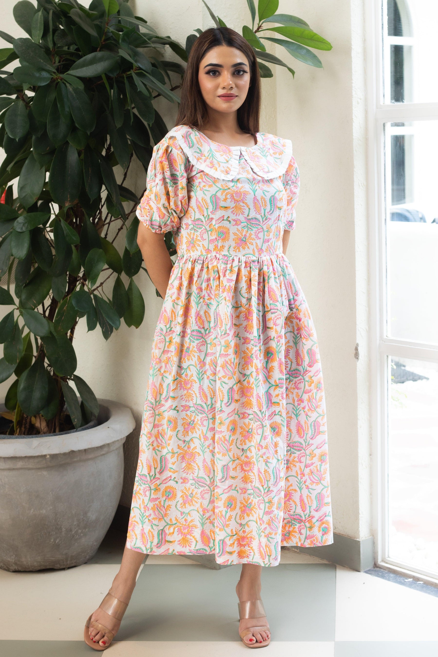ORANGE HAZE FLORAL BREZZY DRESS - Sarnya