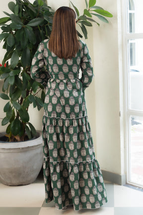 BUDDHA GREEN HANDBLOCK DRESS - Sarnya