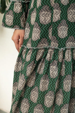 BUDDHA GREEN HANDBLOCK DRESS - Sarnya