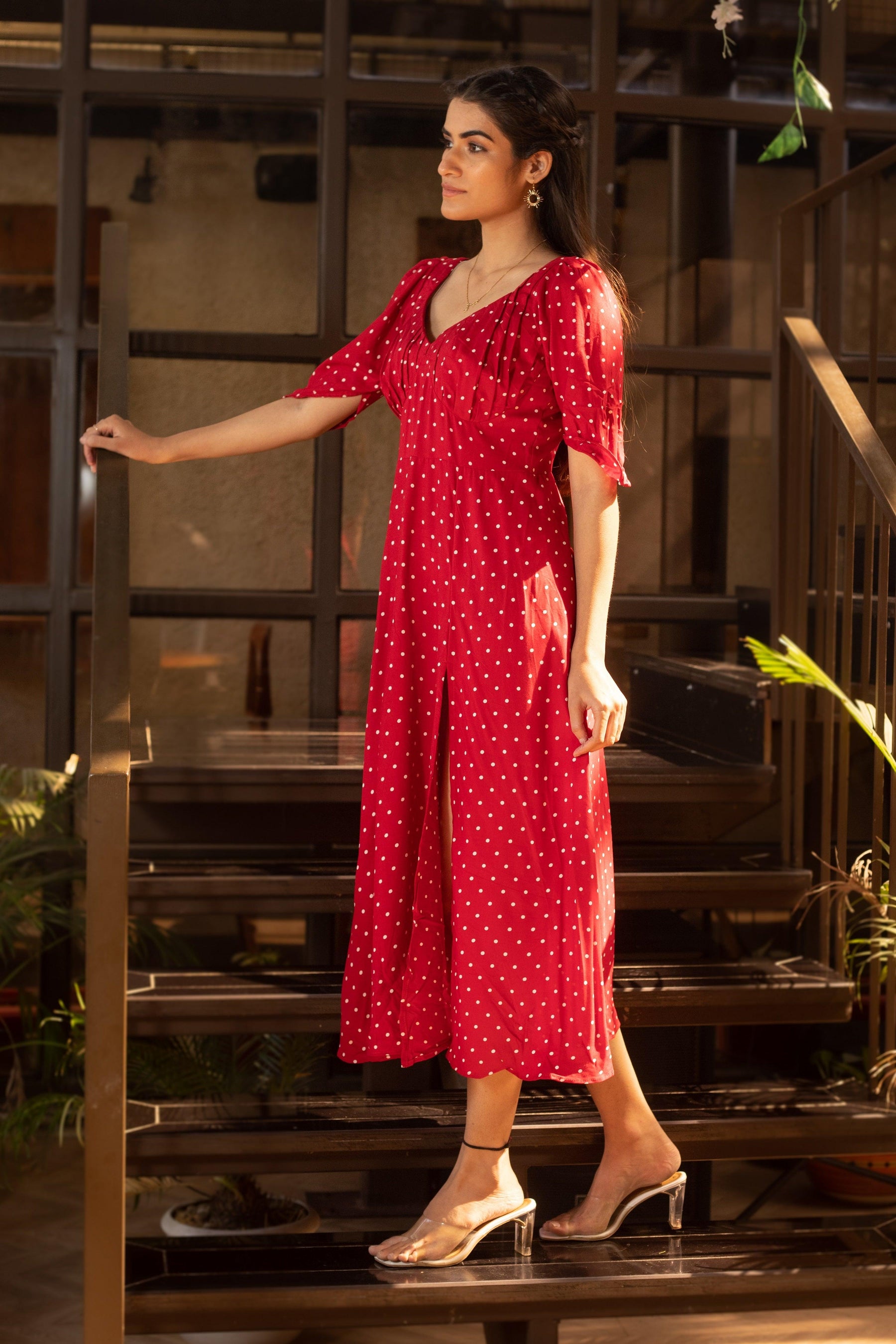 REDDISH POLKA DRESS - Sarnya
