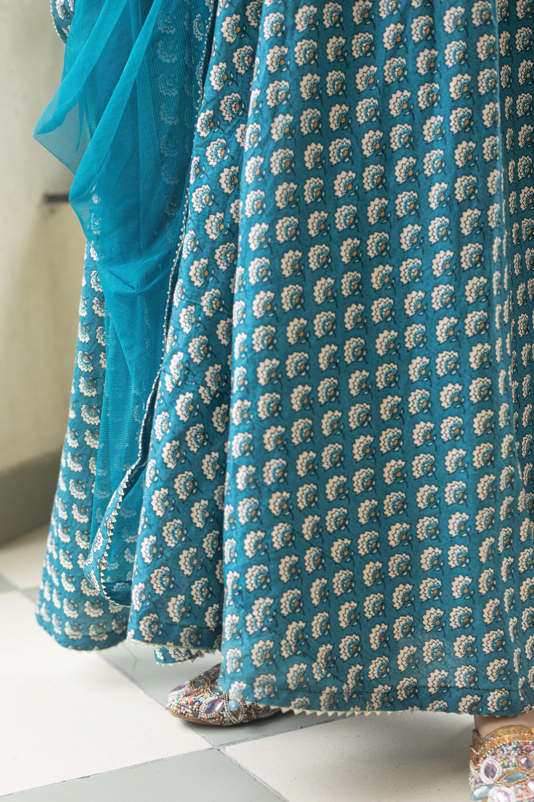 BLUE FLORAL HANDBLOCK SUIT SET - Sarnya